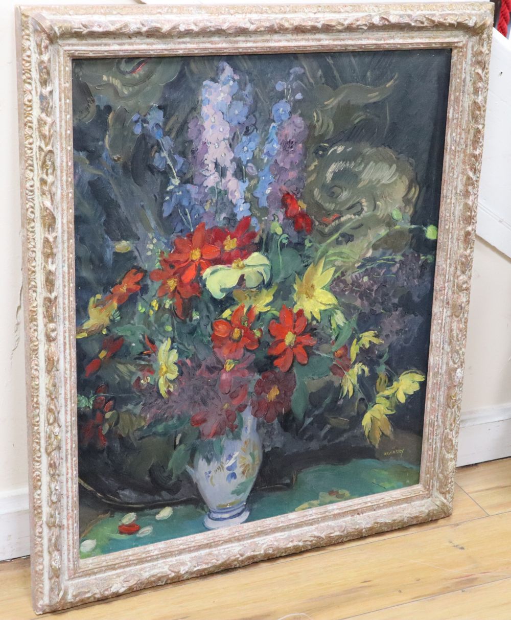 Philip Naviasky (1894-1982) oil on canvas, Still life of flowers in a vase, signed, 75 x 62cm.